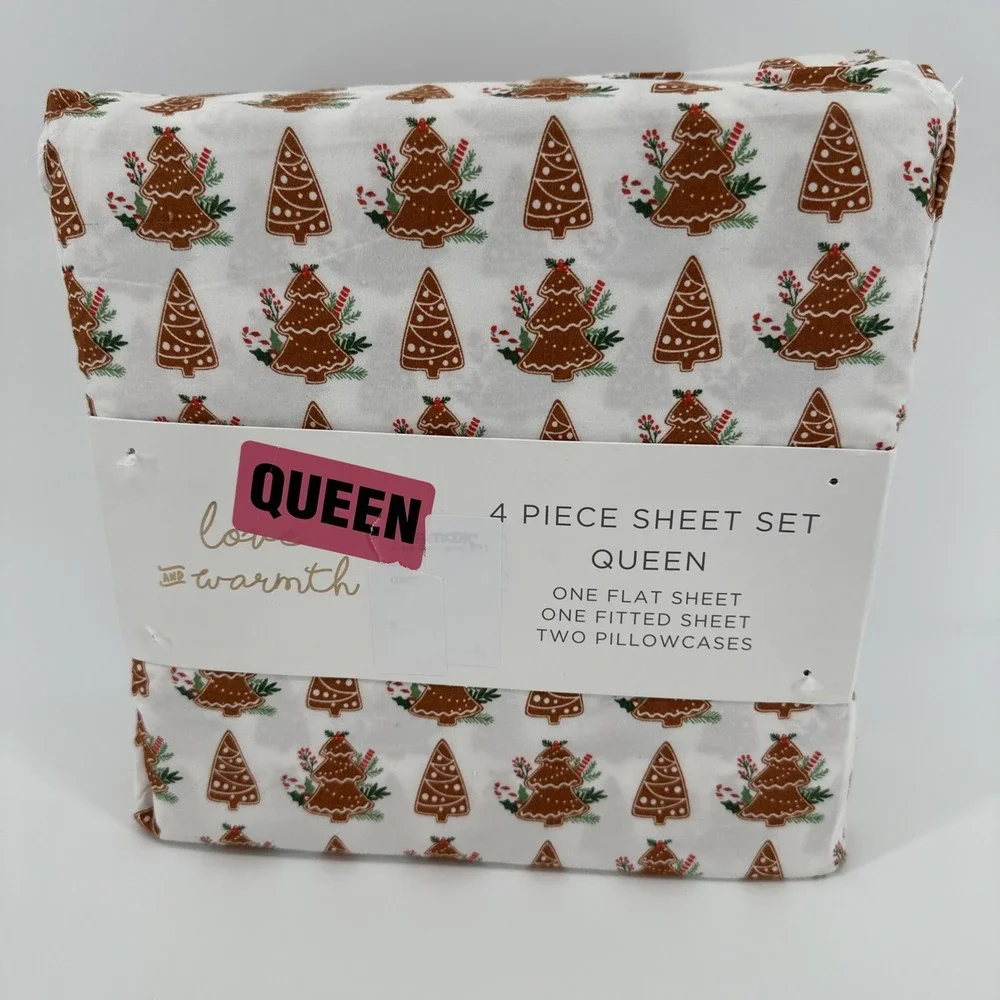Love & Warmth Gingerbread Cookie Tree Queen Size‎ Sheet Set Christmas 2024 4 Pc